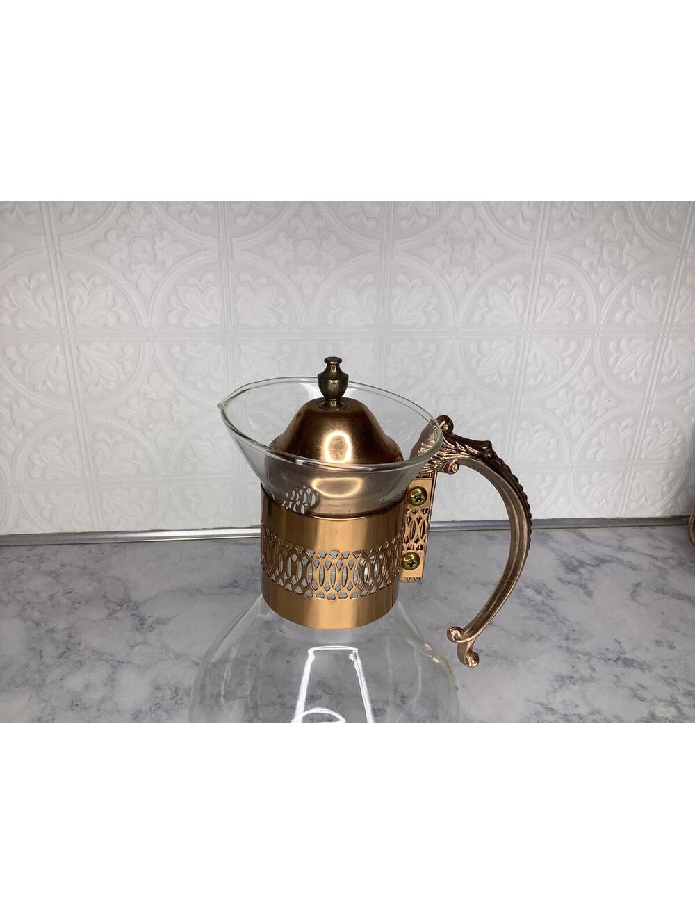 < Vintage Glass Carafe With Copper-Toned Accents > - Picture 2 of 4
